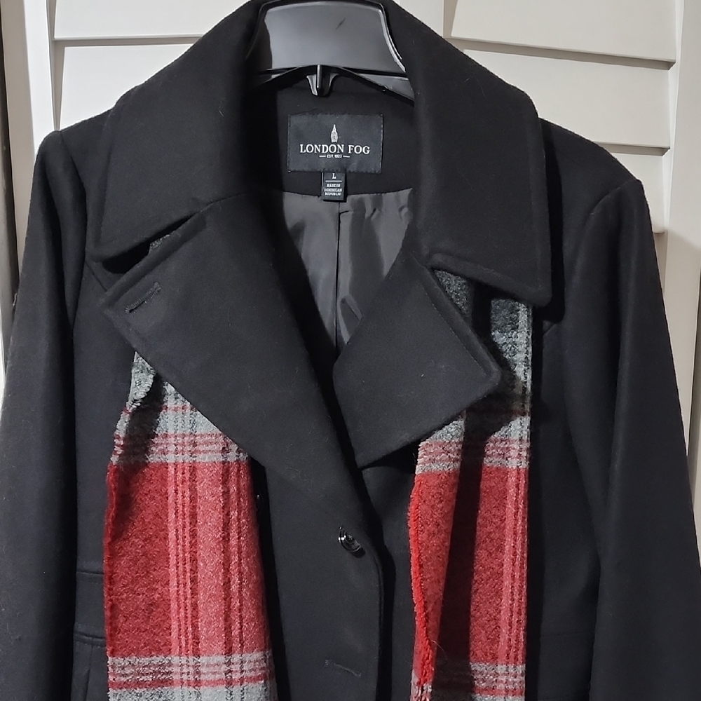London Fog Black & Red Trench Coat